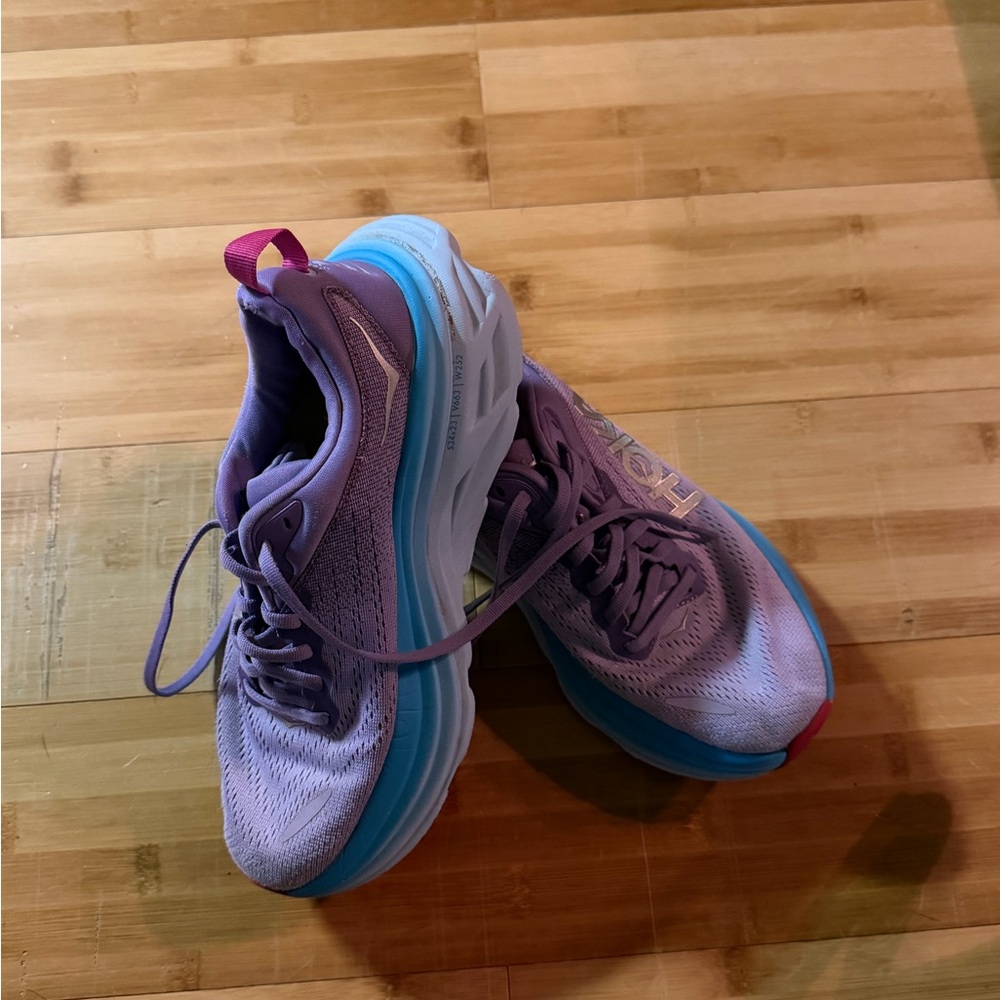 Hoka Lavender and Aqua Running Shoes